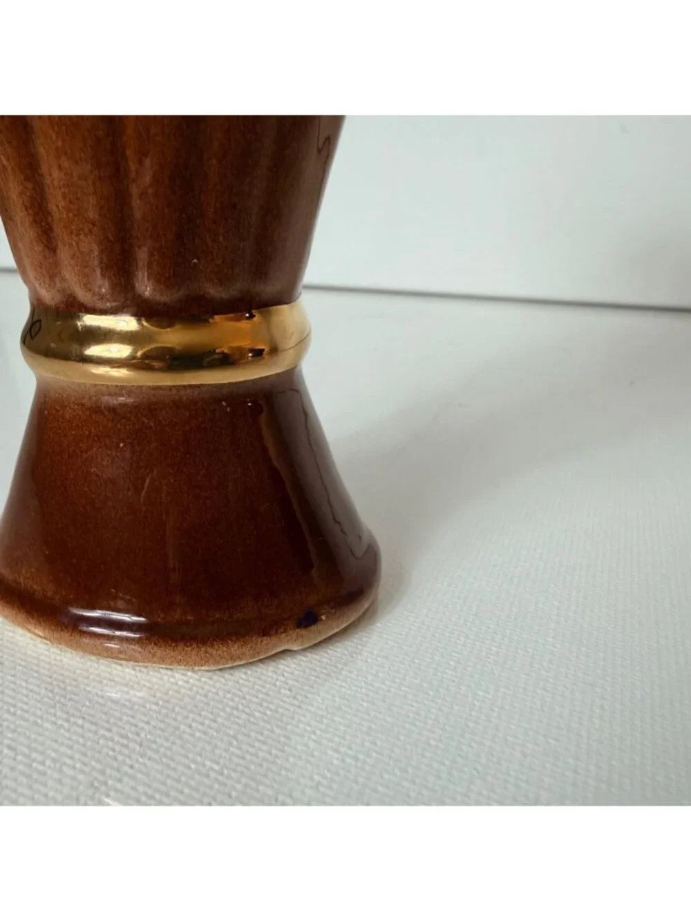 Vintage Mini Bud Vase 23K Gold Ceramic Ewer Pitcher Brown Amber Floral
